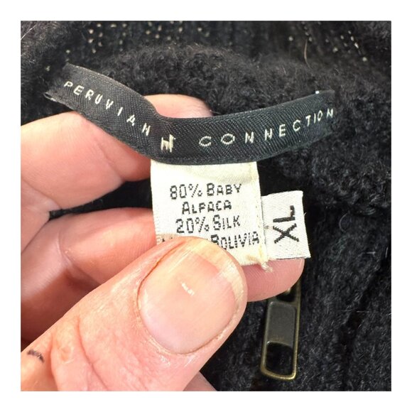 Peruvian Connection XL Baby Alpaca & Silk Black Ribbed Knit Cardigan Sweater Zip - Picture 3 of 5